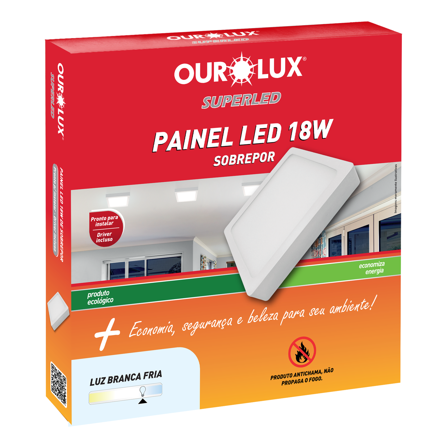 PLAFON DE SOBREPOR COM PAINEL EM LED 18W 6500K - OUROLUX