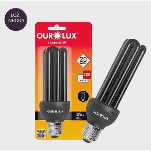 LÂMPADA LUZ NEGRA FLUORESCENTE 3U OUROLUX 20W - 127V