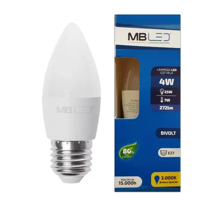 LÂMPADA VELA LED LEITOSA 4W BIVOLT E-14 - MB LED