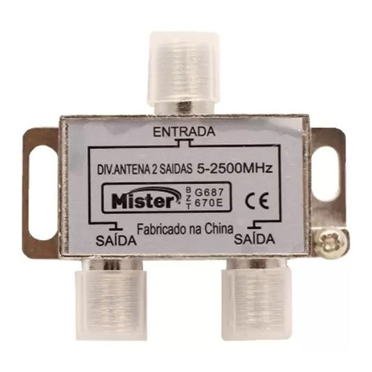 DIVISOR DE ANTENA C/ 2 SAÍDAS 2500Mhz C/ CONECTORES - MISTER