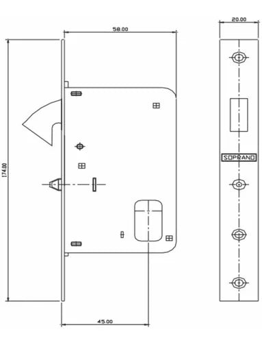 FECHADURA P/ PORTA DE CORRER BR45 - SOPRANO