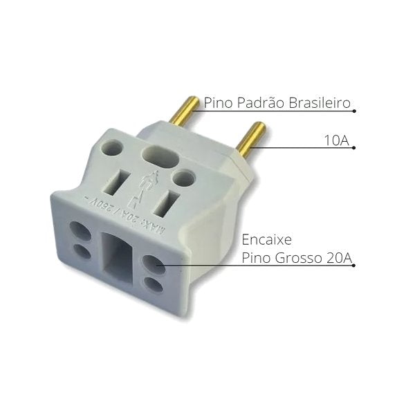 PINO ADAPTADOR P/ PADRÃO NOVO DE TOMADAS 10A/20A