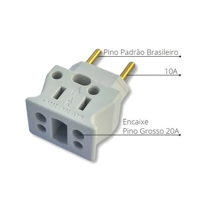 PINO ADAPTADOR P/ PADRÃO NOVO DE TOMADAS 10A/20A