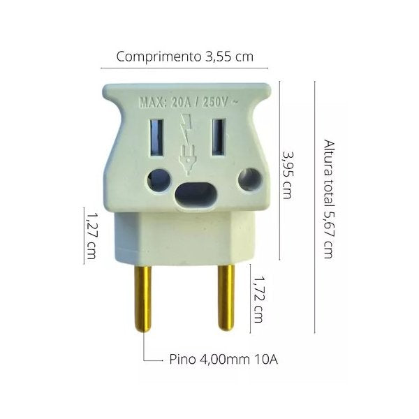 PINO ADAPTADOR P/ PADRÃO NOVO DE TOMADAS 10A/20A