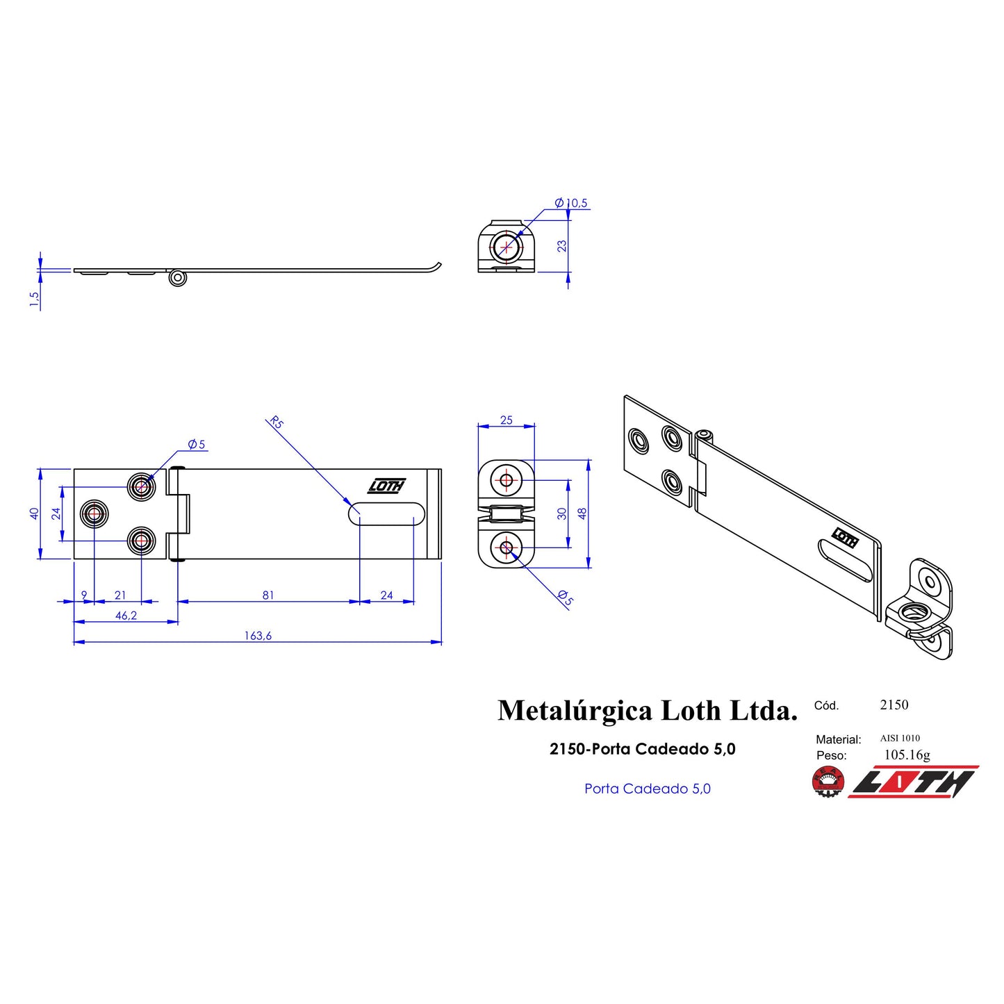 PORTA CADEADO 5" (120mm) ZINCADO - LOTH