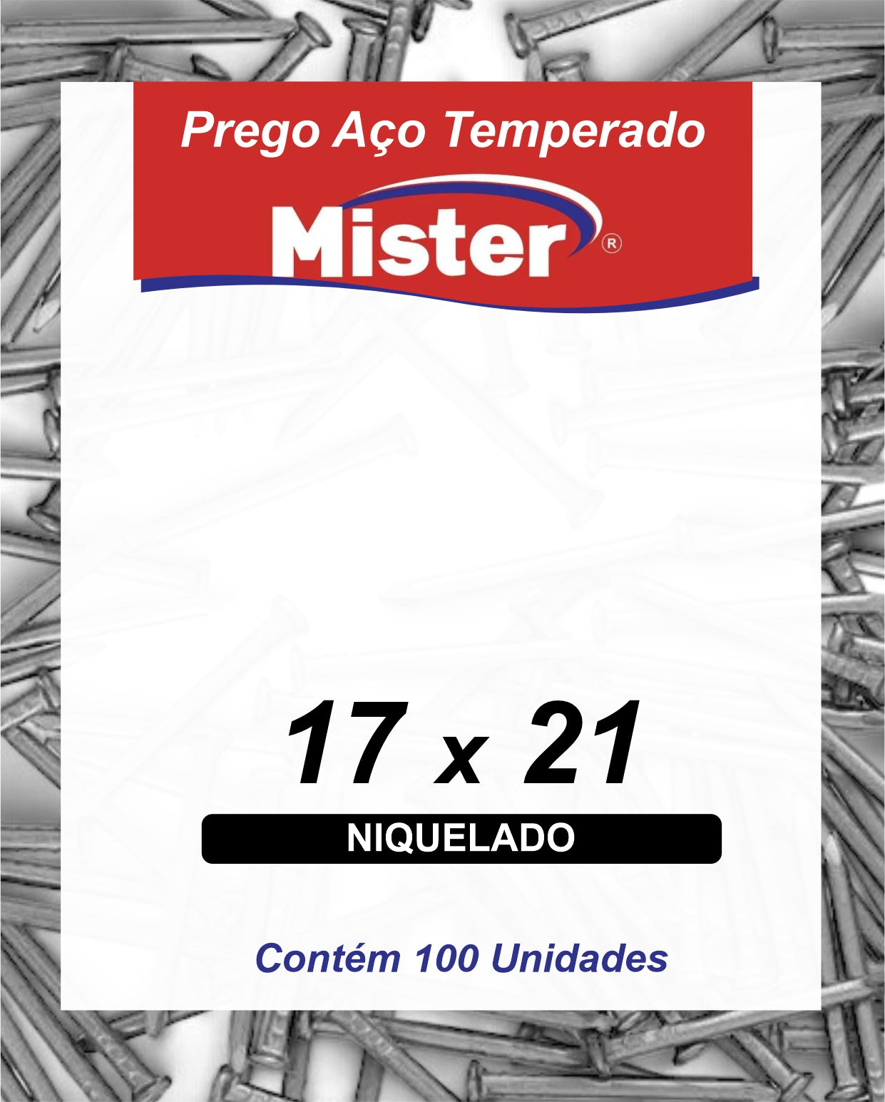 PREGO DE AÇO TEMPERADO NIQUELADO 100un - MISTER