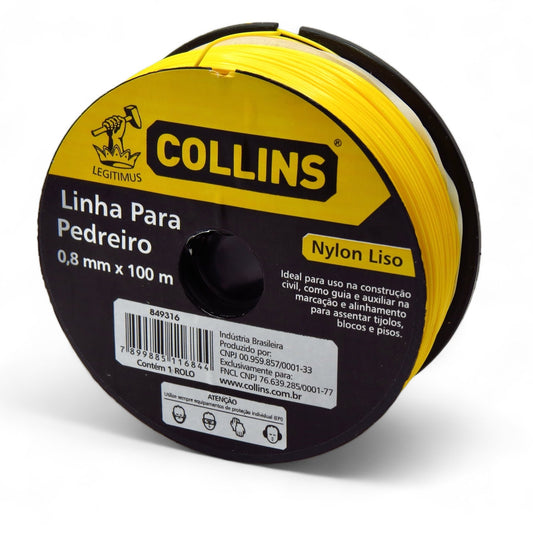 LINHA DE PEDREIRO NYLON LISA 0,8mm x 100m AMARELA - COLLINS