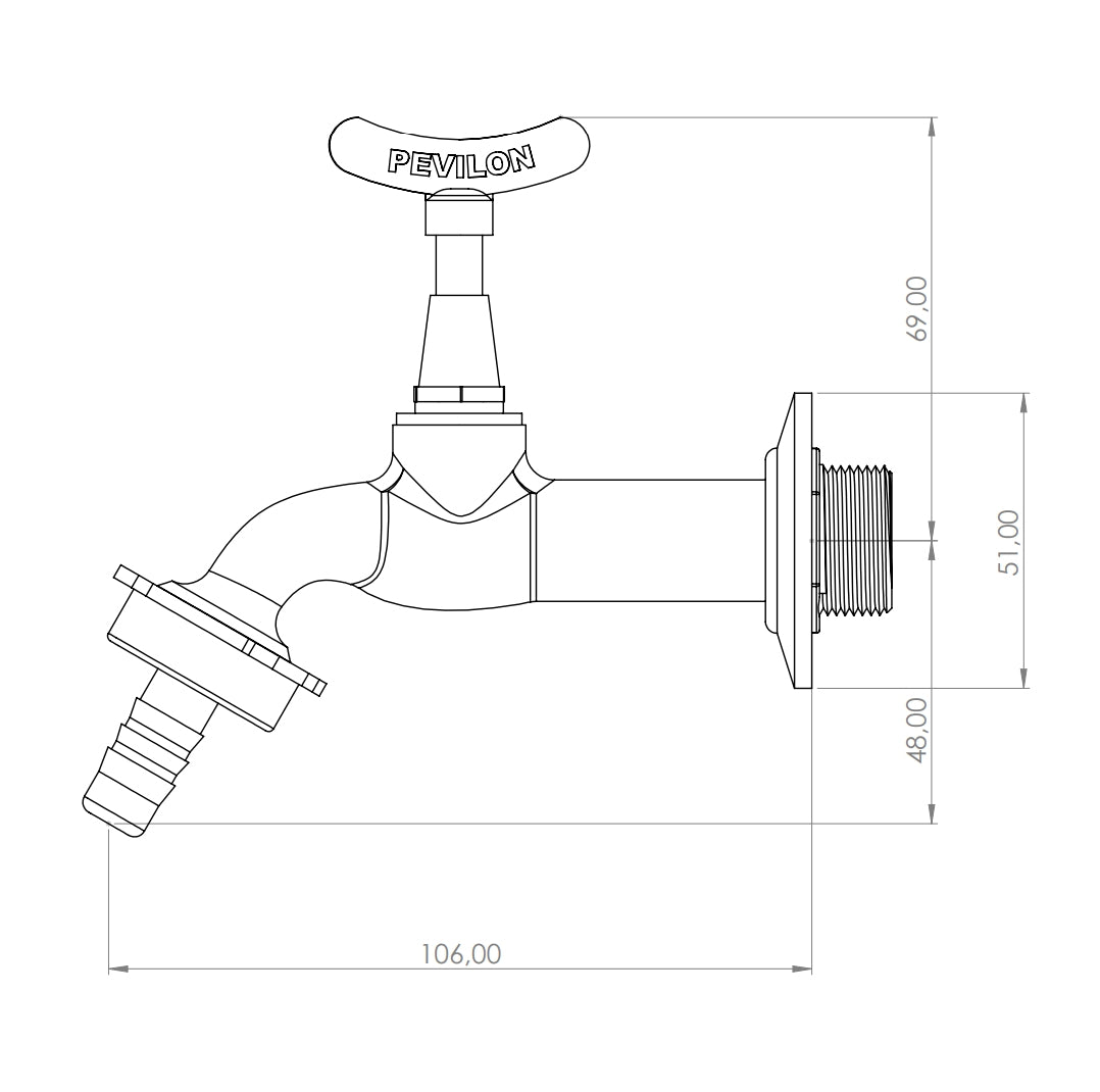 TORNEIRA DE JARDIM AMARELA DE 1/2" C/ BICO - PEVILON