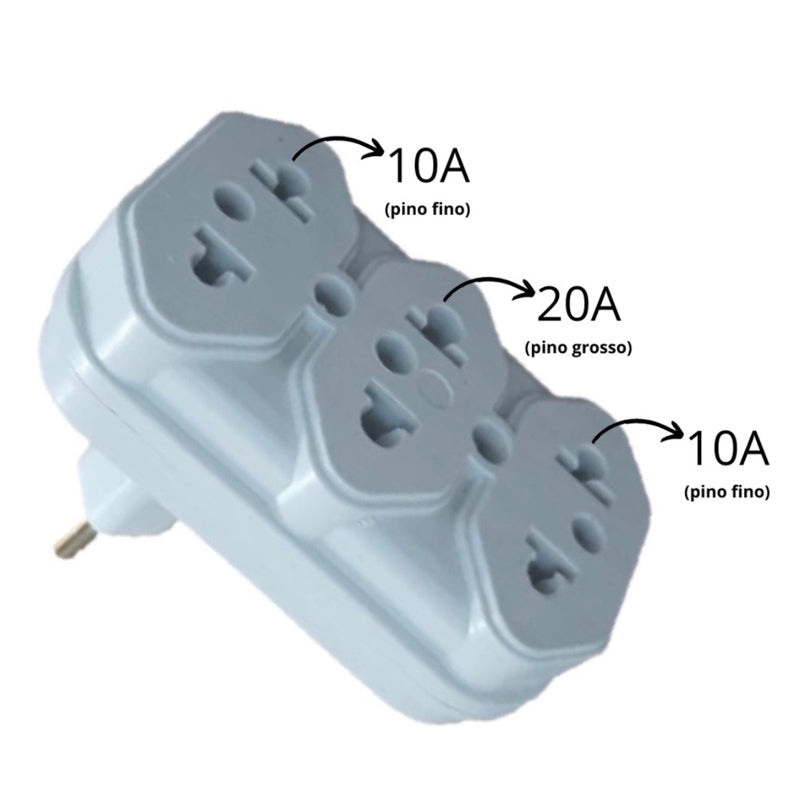 PINO ADAPTADOR DE 3 SAÍDAS RETO 10A/20A