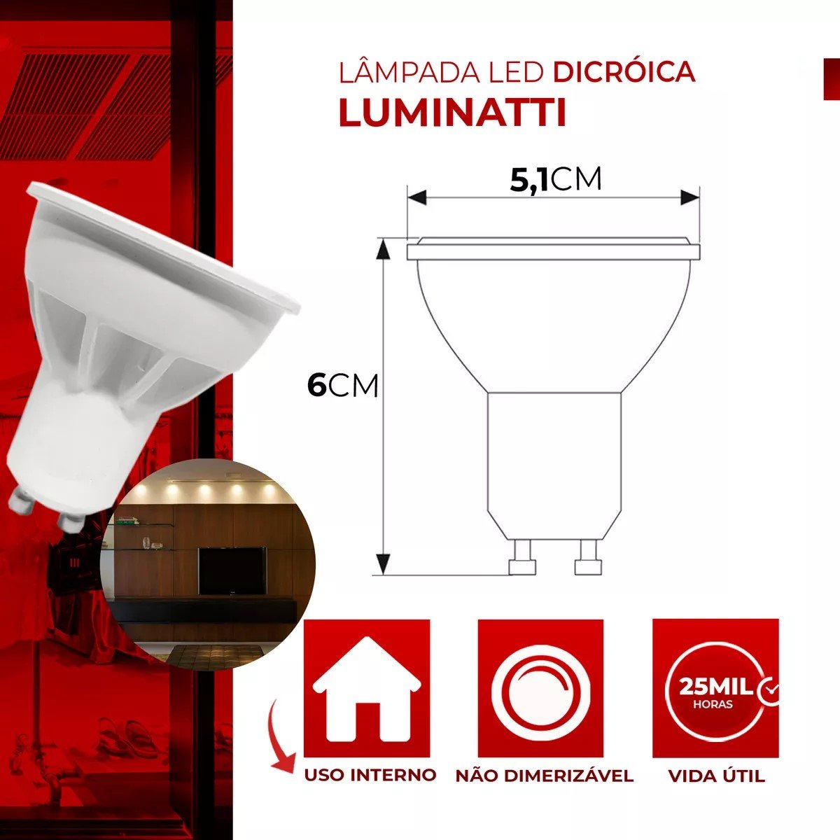 LÂMPADA LED DICRÓICA 7W BIVOLT GU10