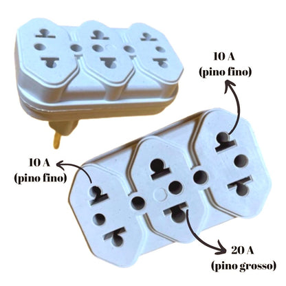 PINO ADAPTADOR DE 3 SAÍDAS RETO 10A/20A