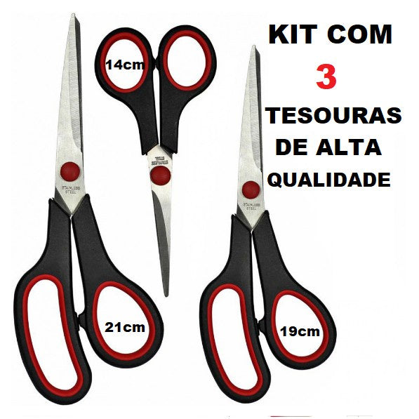 KIT C/ 3 TESOURAS P/ USO GERAL