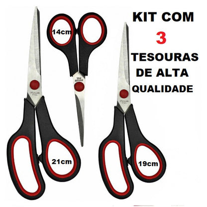 KIT C/ 3 TESOURAS P/ USO GERAL